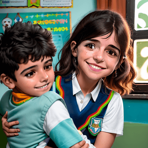 AI generated: En un animado rincón del hogar, María observa con una sonrisa cuando su hijo, Juan, regresa del cole...