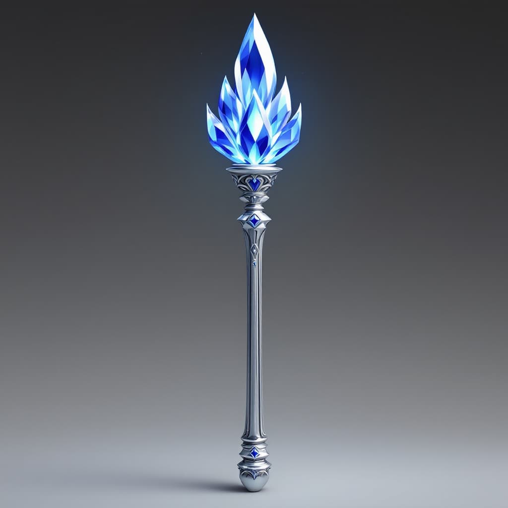 AI generated: Medium-short length, smooth, photo-realistic, royal, silver scepter, rounded bottom, smooth, disk-li...