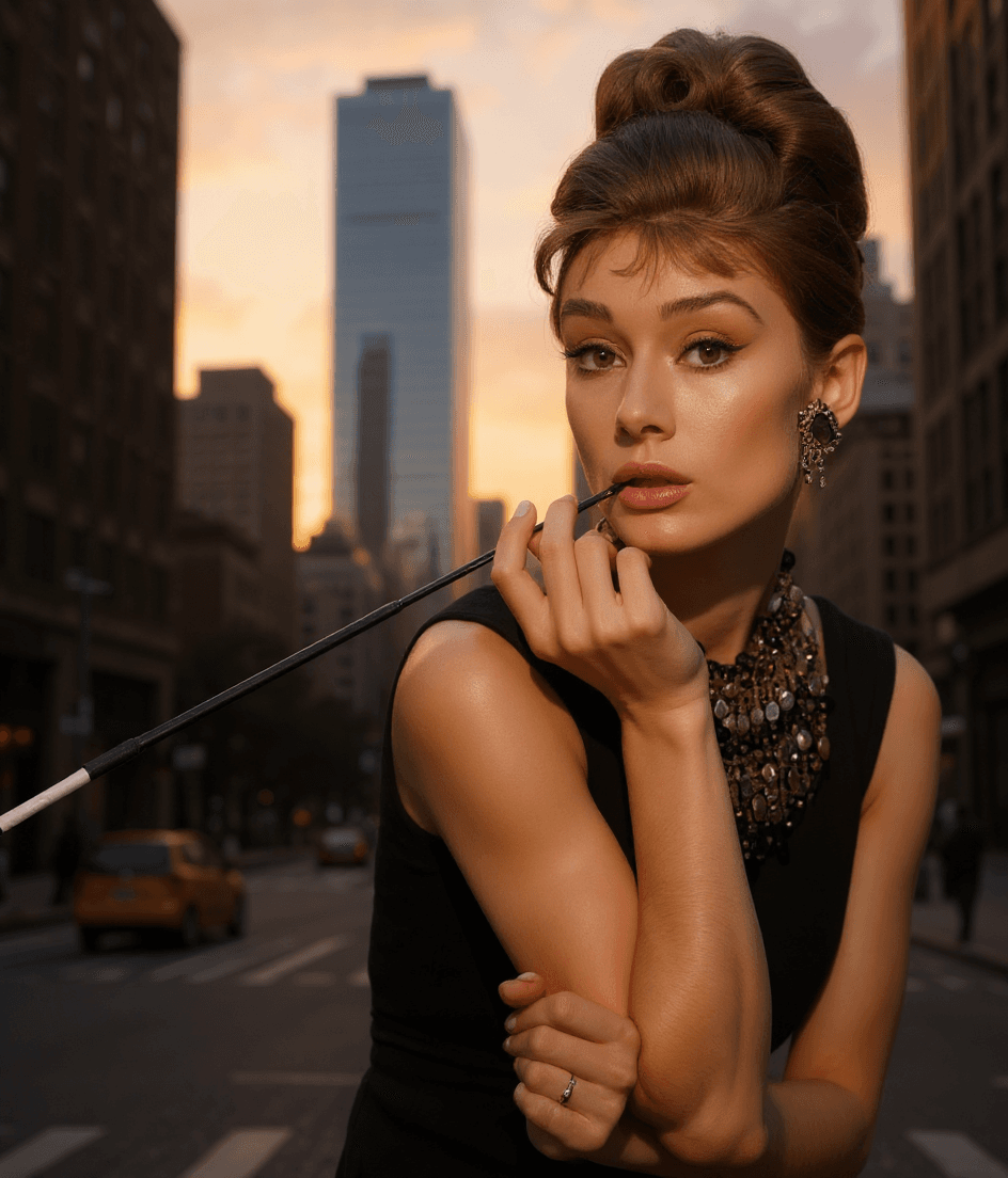 AI generated: Ultra realistic image with times square in the background at sunset in the Golden hour.