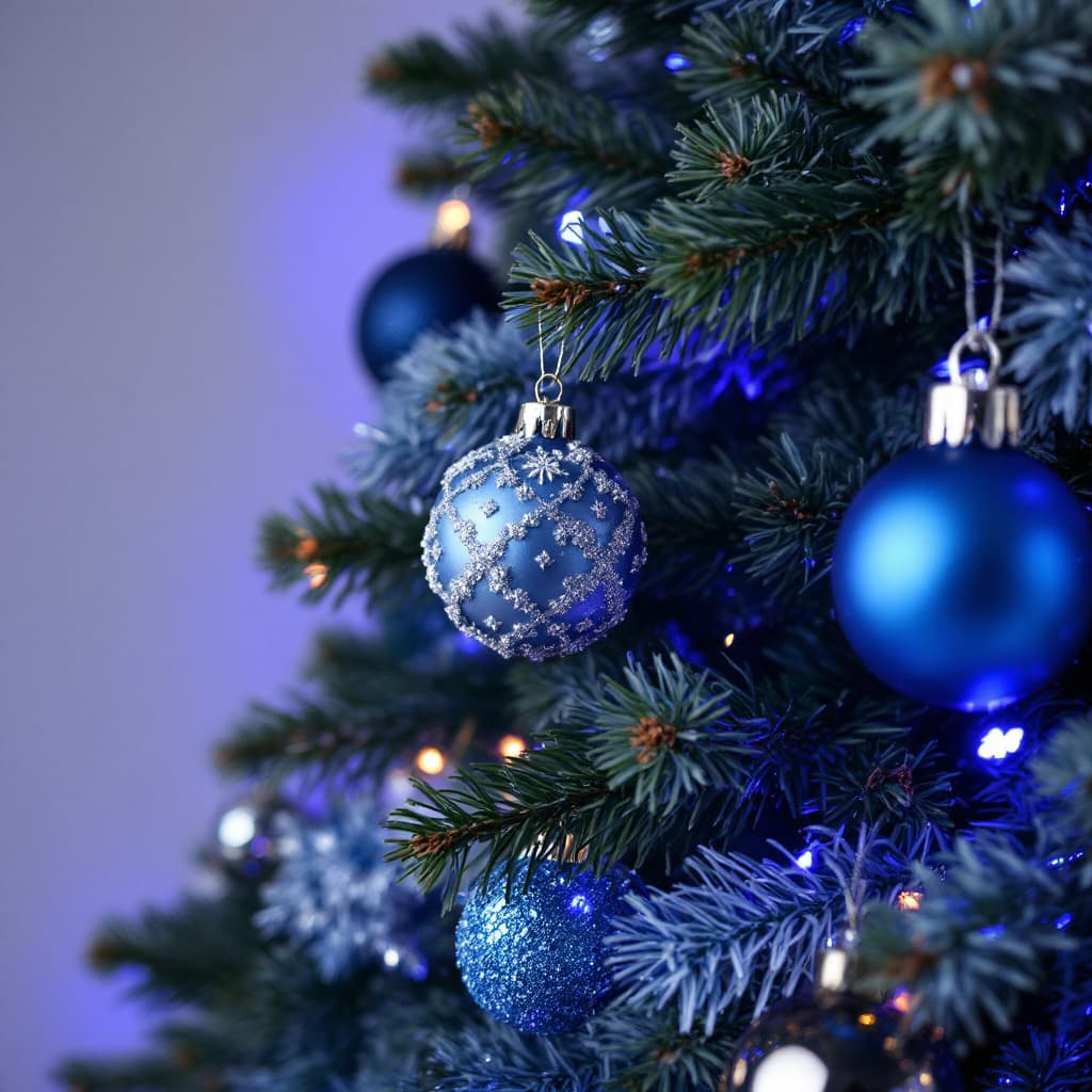 AI generated: a christmas tree with decoration in blue and silver