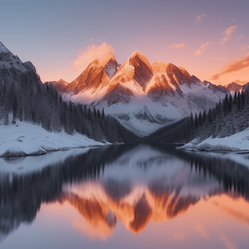 AI generated: Create an image of a serene mountain landscape at sunset. The scene should include a snow-capped pea...