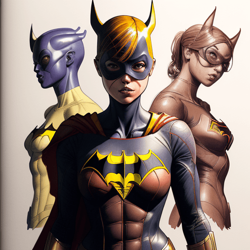 AI generated: a masterpiece, batgirl/supergirl from dc comic wearing alternate yellow costume, coy and alluring, f...