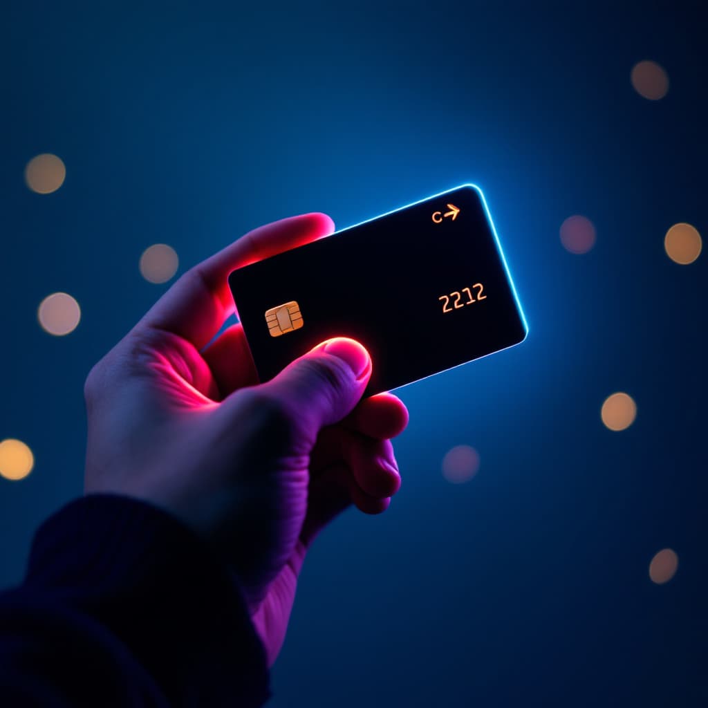 AI generated: create a image with a person hand on a Neon credit card