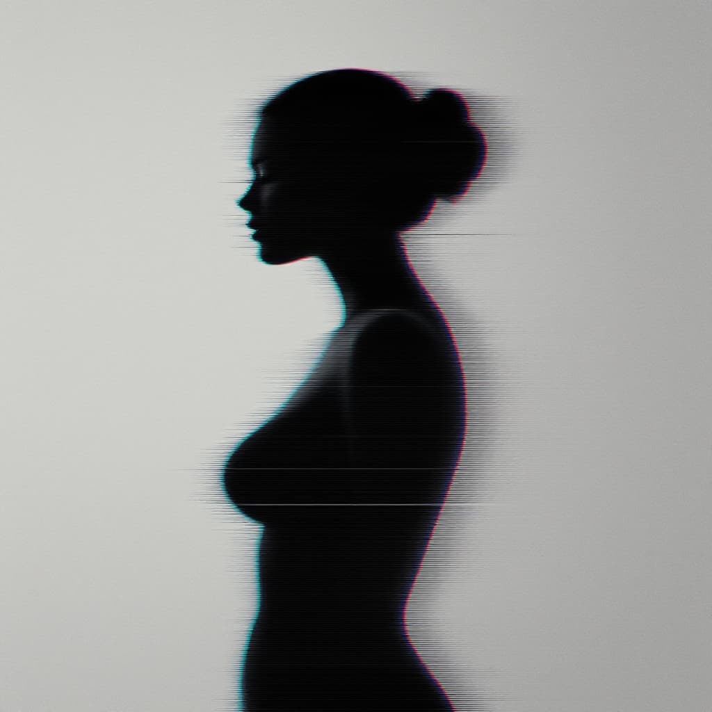 AI generated: glitch art with linear distortion, horizontal scan lines and digital interference, vertical portrait...