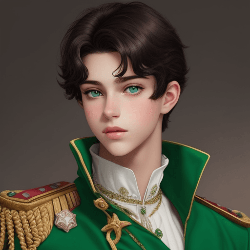 AI generated: young 18 year old prince with dark hair and green eyes