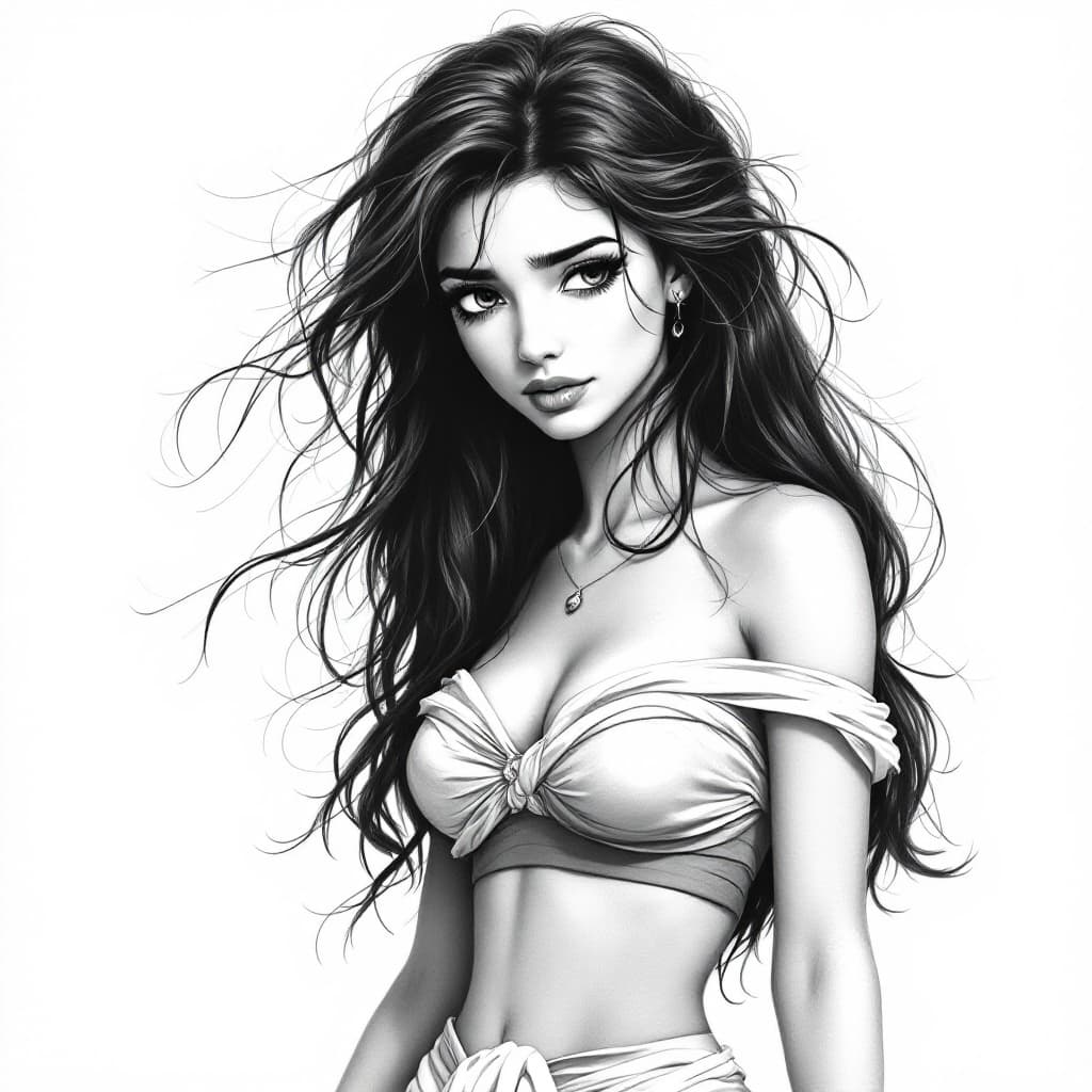 AI generated: Full body view Pencil tip:
This black and white drawing is a surprisingly realistic pencil illustrat...