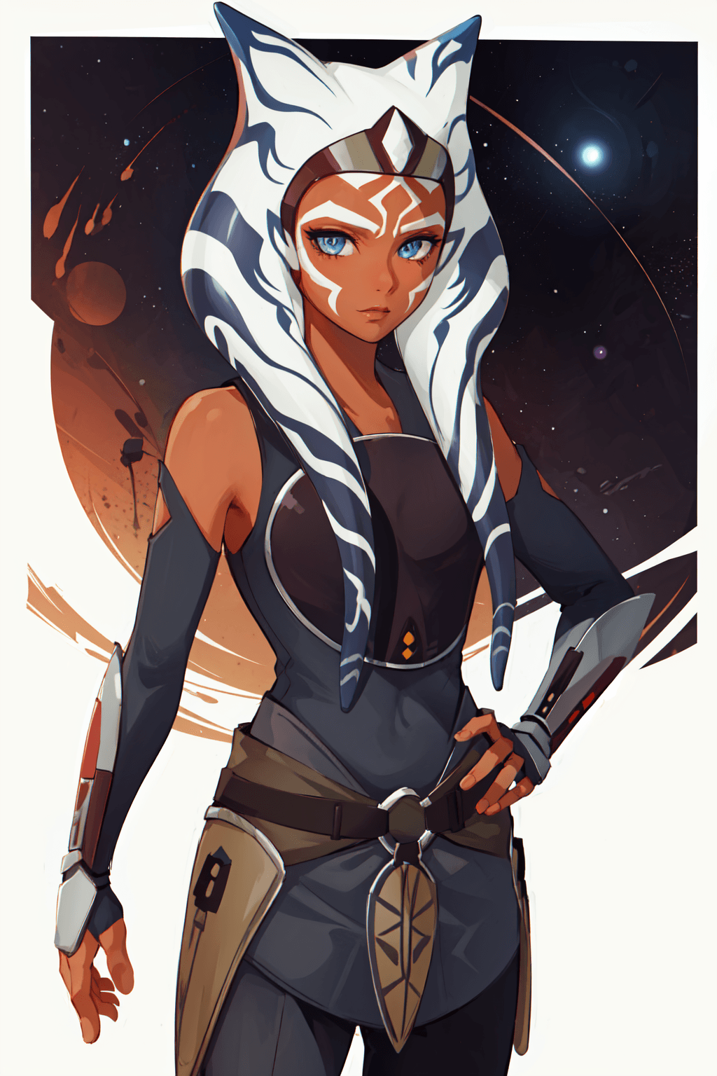 AI generated: masterpiece, best quality, (1girl), ahsoka_rebels, alien, 1girl, looking at viewer, cowboy shot, spa...