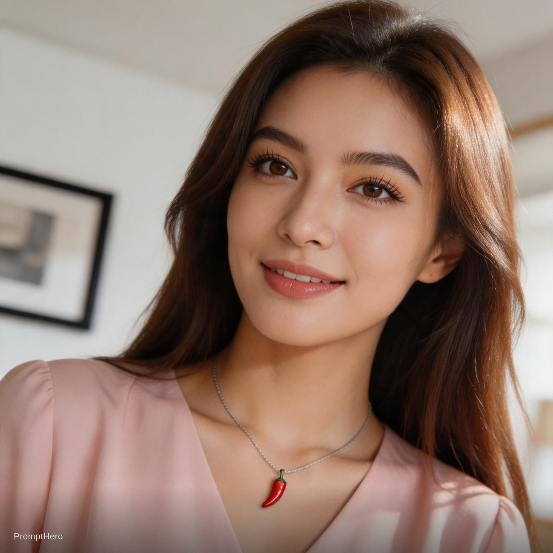 AI generated: Uma linda mulher, lindos cabelos e brilhantes, e maquiagem leve e natural. Seus olhos de uma linda c...