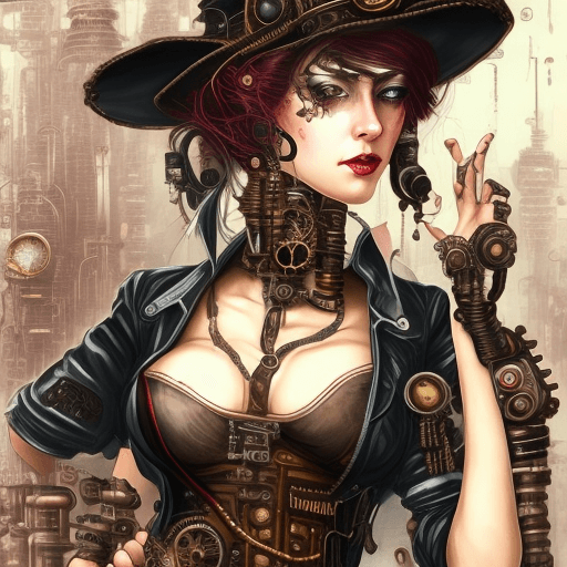 AI generated: an image of a woman in a steampunk outfit with her hands on her hips, cyberpunk art, fantasy art, di...
