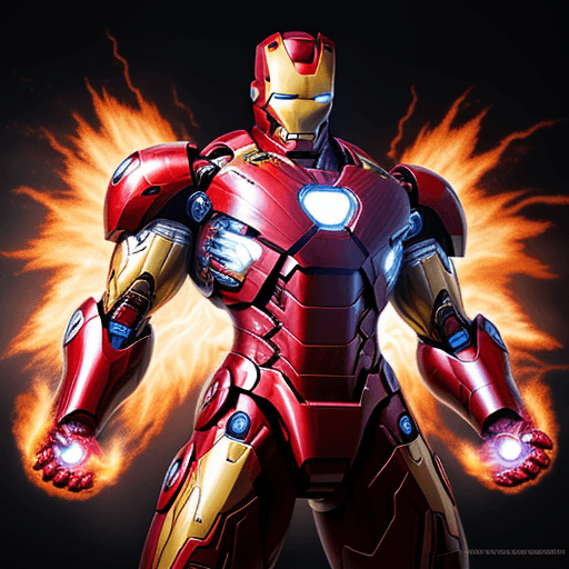 AI generated: Iron man transforms into Super Saiyan in incendiary display of fire enveloping bending to his will, ...