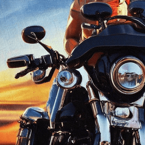 AI generated: close up portrait a man riding a harley davidson motorcycle. movie scene, cinematic scene, sunset, r...