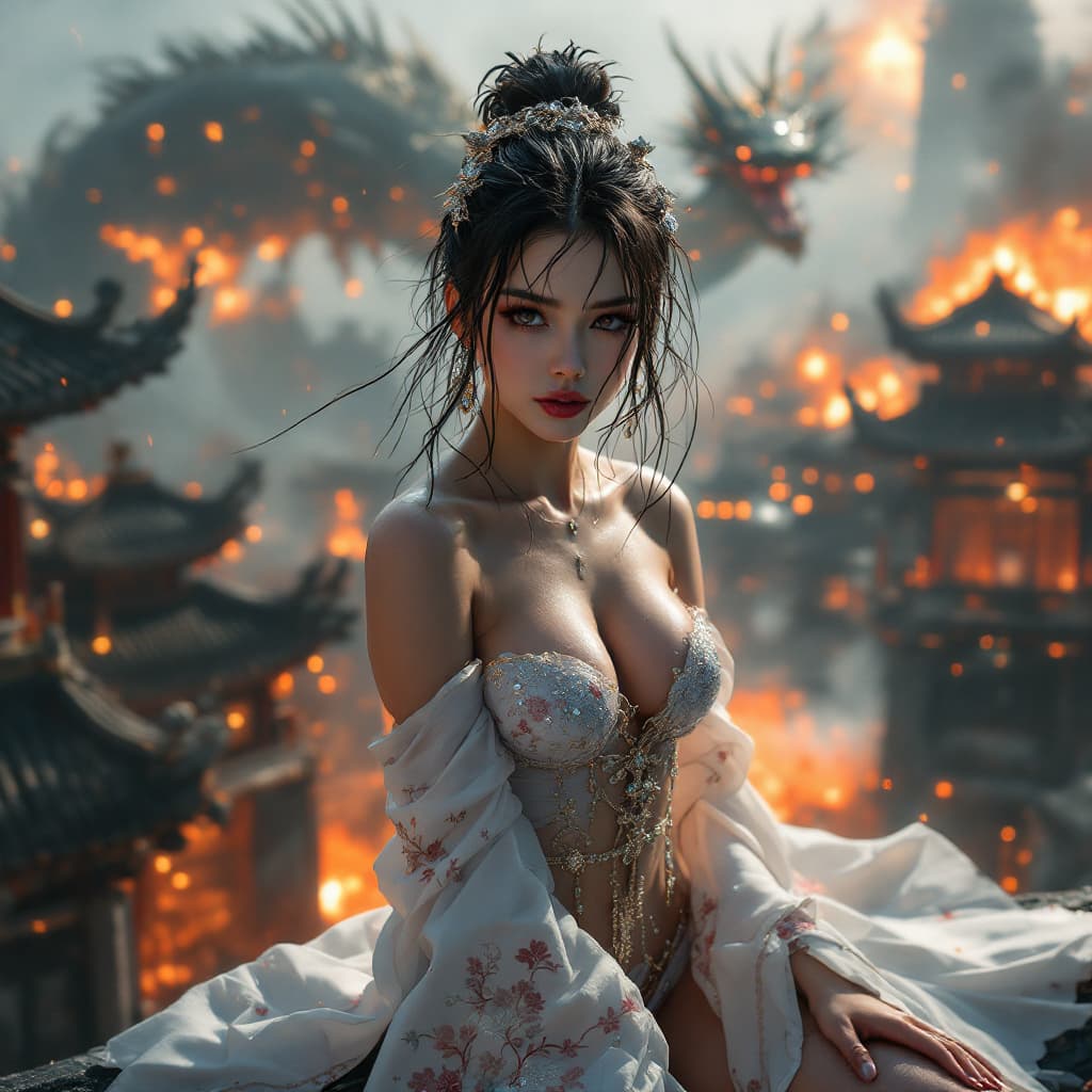 AI generated: Kyoto Animation stylized anime mixed with tradition Chinese artworks~Margot Elise Robbie at modern c...