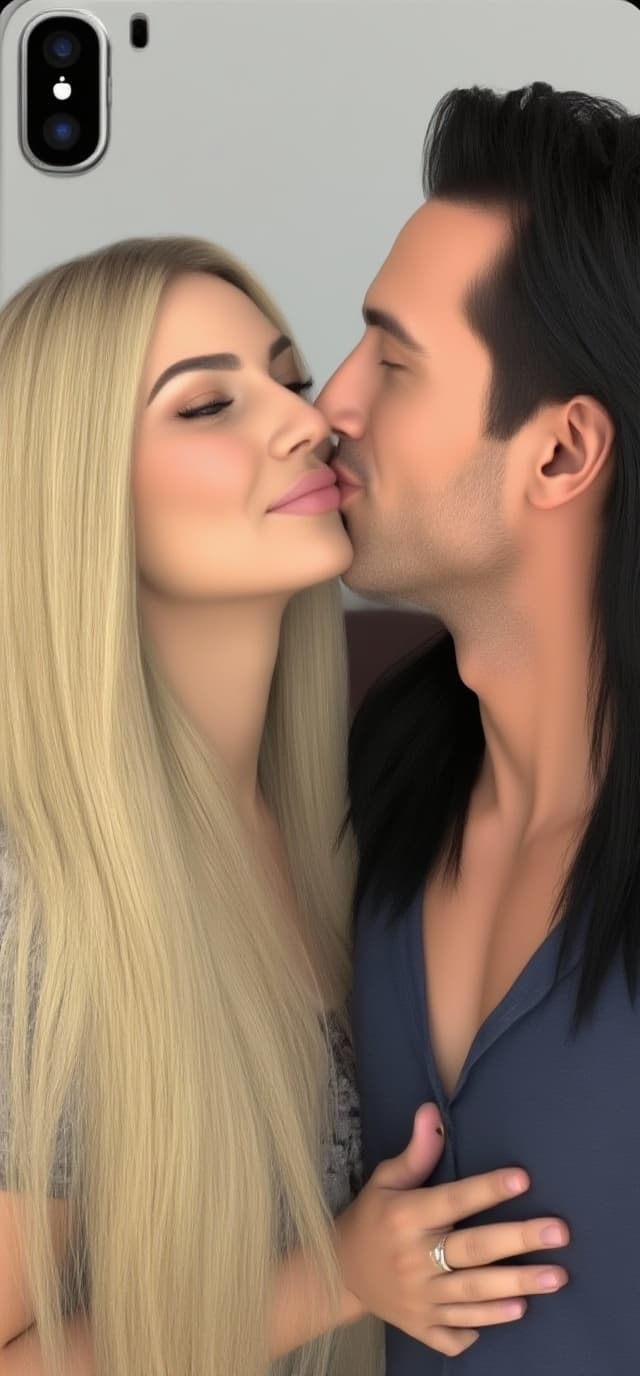 AI generated: realistic, iPhone selfie sex POV, 35-year-old-mother, long blond hair, long black hair, 1girl,1guy h...