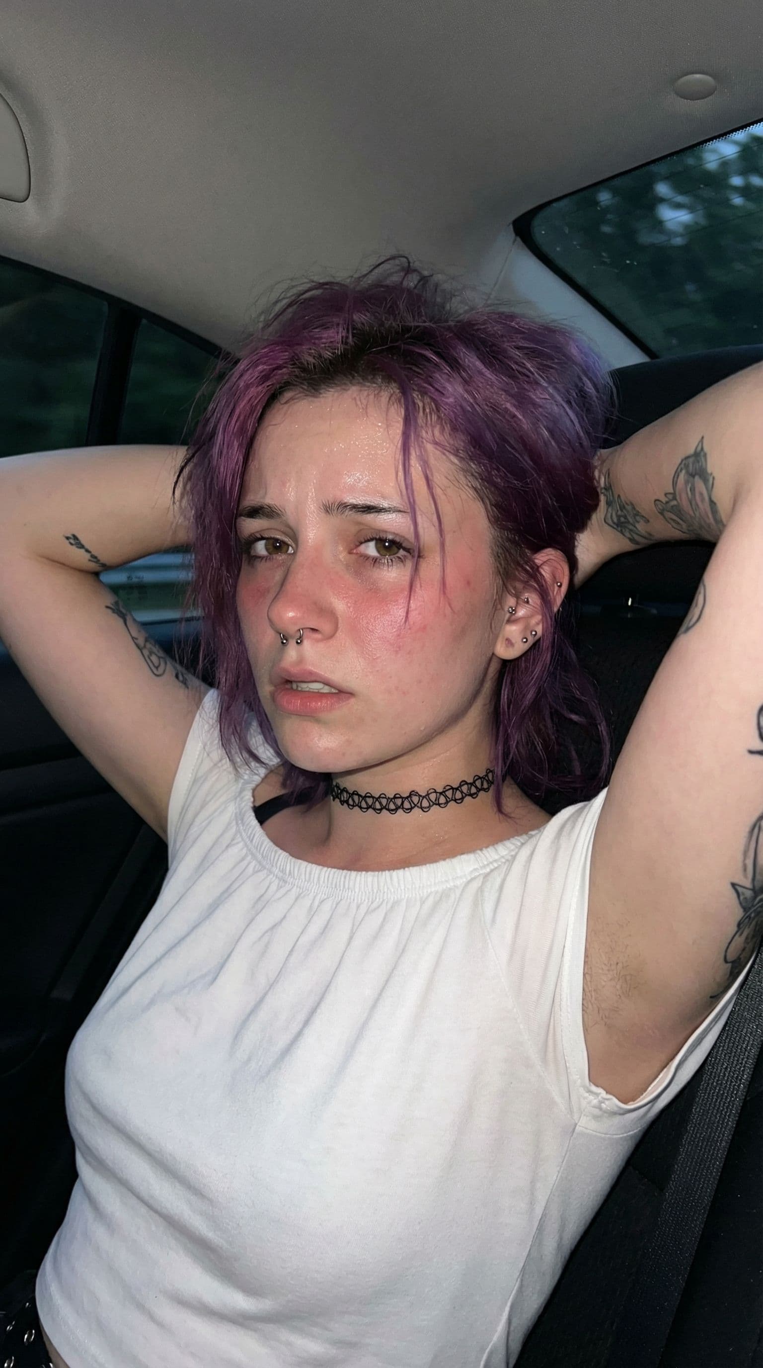 AI generated: POV, girl gets anal fucked on the backseat of a car, alternative, emo, piercings, tattoos, (looking ...