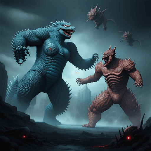 AI generated: kaiju battle