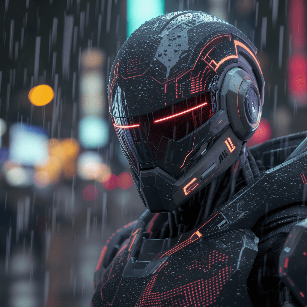AI generated: the photo shows a close-up of a humanoid robot or person in an advanced suit of armor. The design is...