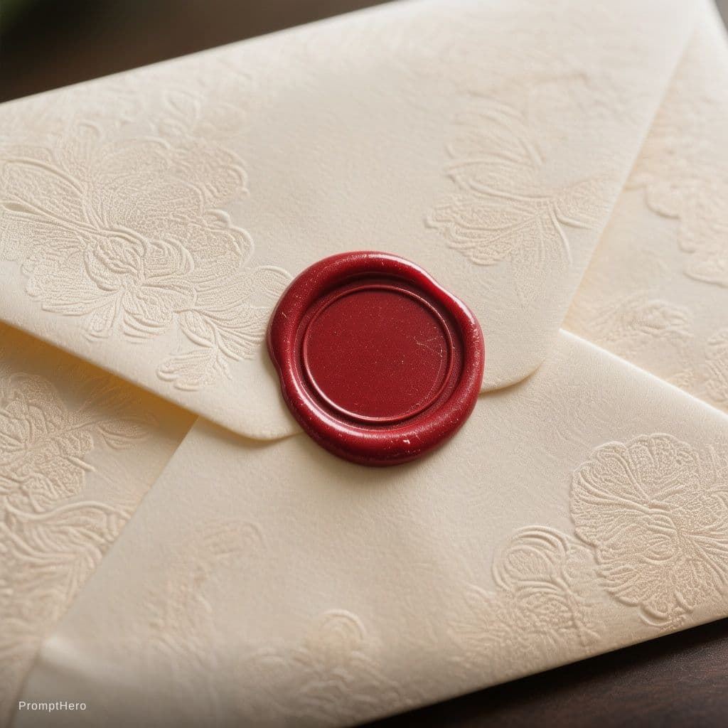 AI generated: A high-resolution close-up of an elegant ivory envelope with a subtle embossed floral pattern, filli...