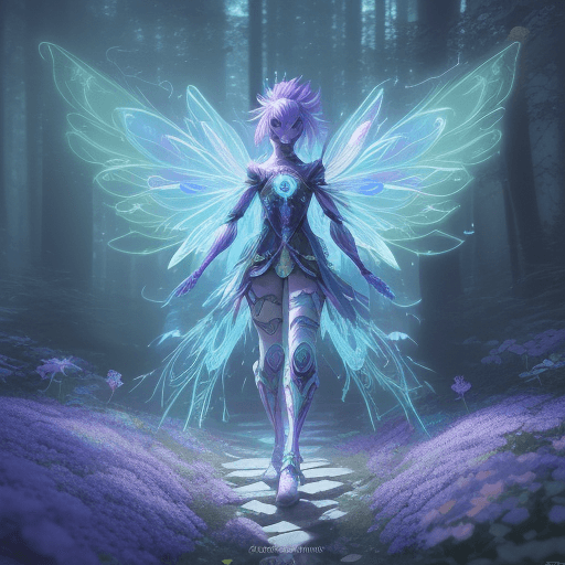 AI generated: Magical Forest scenery, chronomancer(a robot), a time-manipulating mage,clean skin, particles of lig...