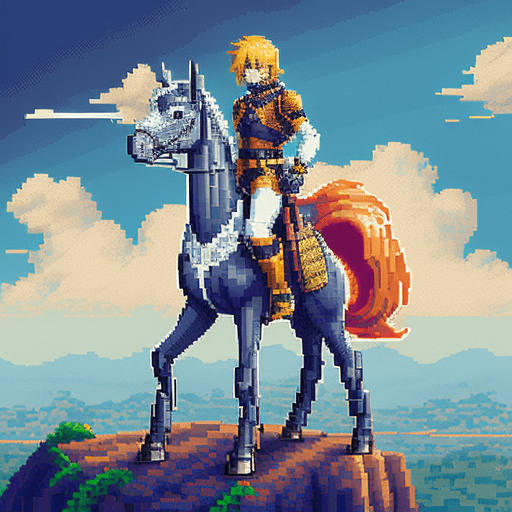 AI generated: Por favor, crea una imagen en estilo pixel art o anime en 2D de un caballero sosteniendo una lanza. ...