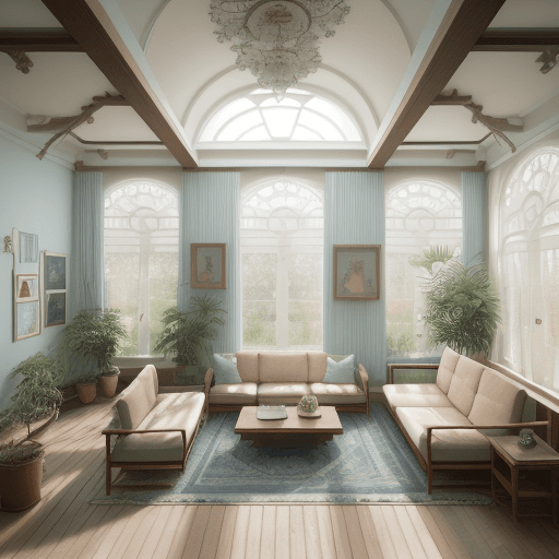 AI generated: High resolution photography interior design, dreamy sunken living room conversation pit, wooden floo...