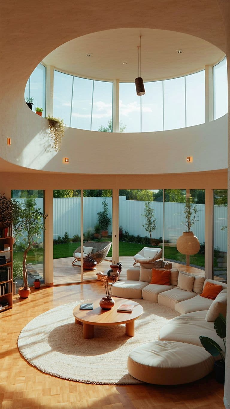 AI generated: High resolution photography interior design, dreamy sunken living room conversation pit, wooden floo...