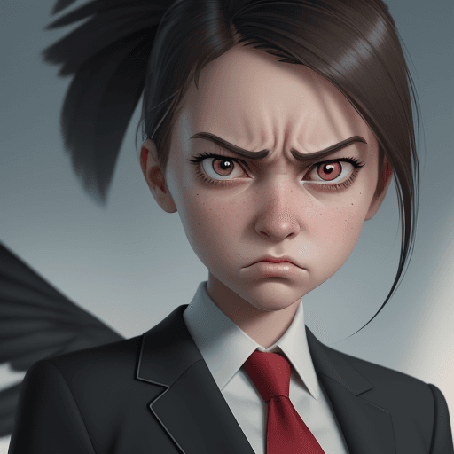 AI generated: a young girl in a business suit with a very angry expression, in the style of unreal engine 5, carto...