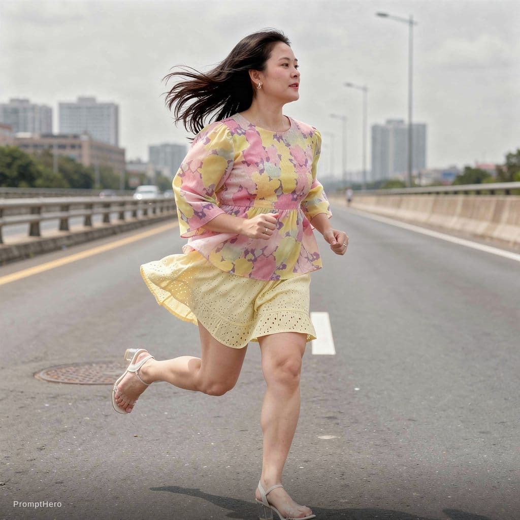 AI generated: A woman running on road