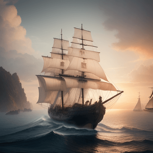 AI generated: Photo of a ultra realistic sailing ship, dramatic light, pale sunrise, cinematic lighting, battered,...