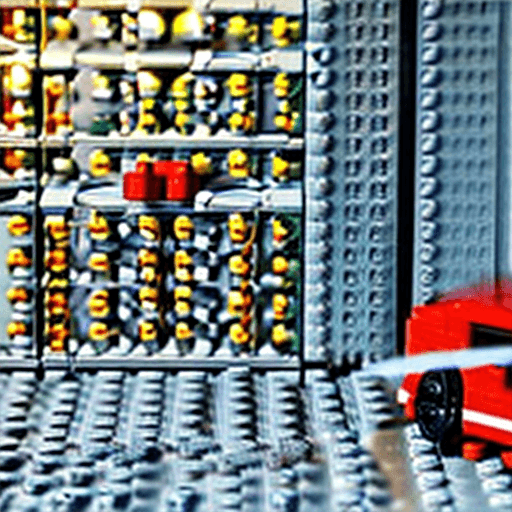 AI generated: A Lego red car in a garage scene, lego set, highly detailed, intricate, technical, unreal engine 5, ...