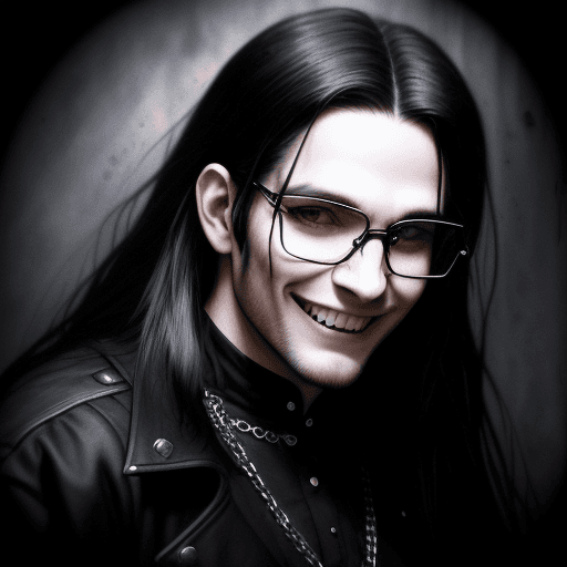 AI generated: face of a young man, 40 years old, long black dirty hair, smiling face, bad boy ::3 large white shar...