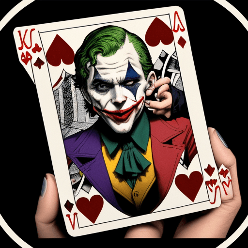 AI generated: A vintage color photo of the JoKeR holding up an Ace playing card, 35mm photography in the style of ...