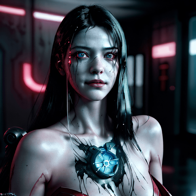 AI generated: an ultra realistic ethereal portrait of a beautiful cyberpunk female, nightmare on elm street, long ...