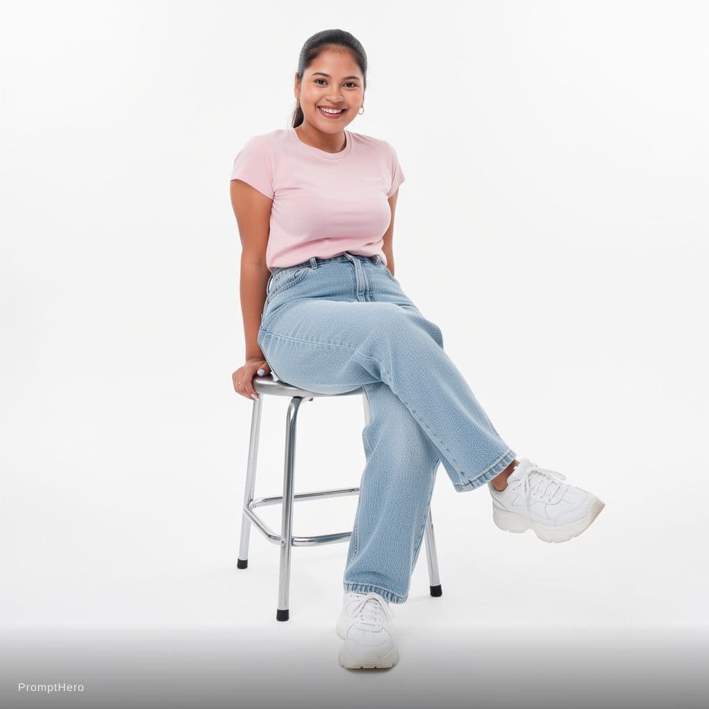 AI generated: A highly detailed, photorealistic, cinematic high-angle full-body studio shot of a cute and stylish ...