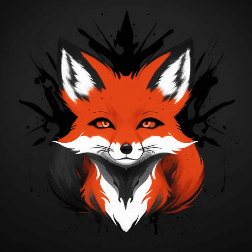 AI generated: The image features a stylized fox logo on a black background with splattered paint.