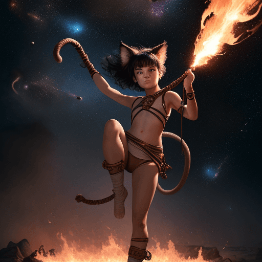 AI generated: cinematic portrait of a young beautiful and cute female with a monkey's tail, small kitty ears and c...