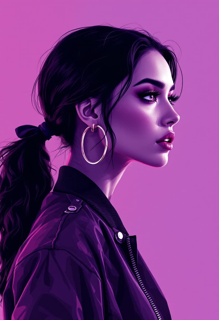 AI generated: Image is a monochromatic, create a stylized, cyberpunk-style digital illustration of a pop singer we...