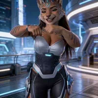 AI generated video: An alien nightclub setting showing characters, TAGG beings with no tails, dancing and moving in a fu...