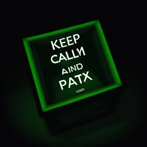 AI generated: green light box with the words "Keep calm and Generate prompt" written on it, in an empty dark room,...