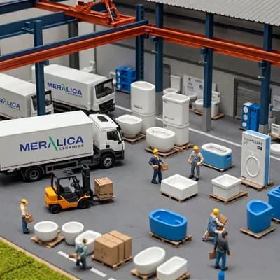 AI generated video: every miniature workers moving and walking while truck is also moving out slowly
