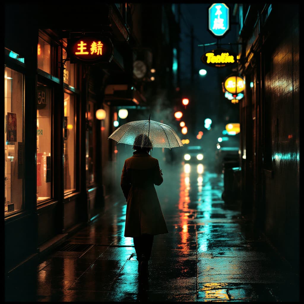 AI generated: A nostalgic disposable film photograph capturing a quiet urban alleyway at dusk, bathed in the soft ...