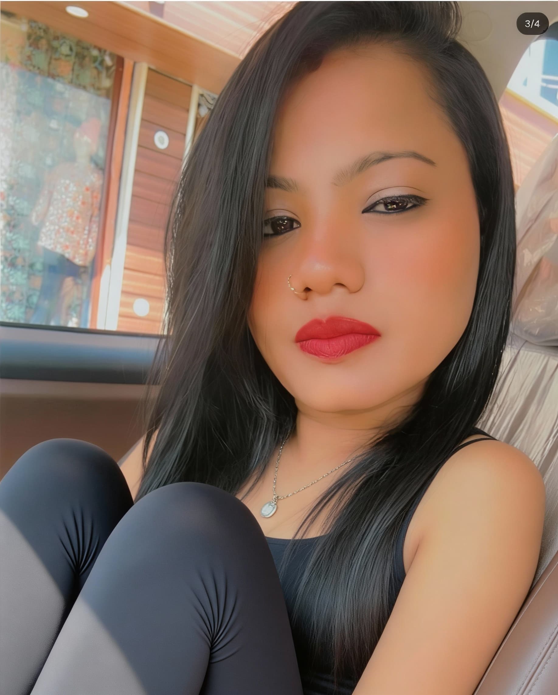 AI generated: Create a image of this model same face wearing leggings and top 