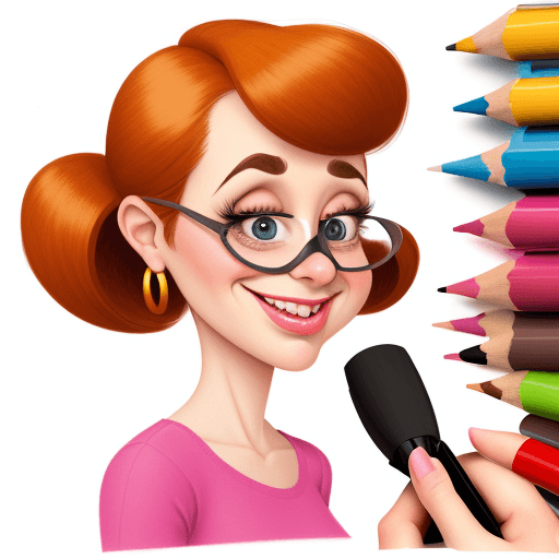 AI generated: Caricatures pencil drawing, cute woman, mid-20's, color pencils, in the style of Pixar, hilariously ...