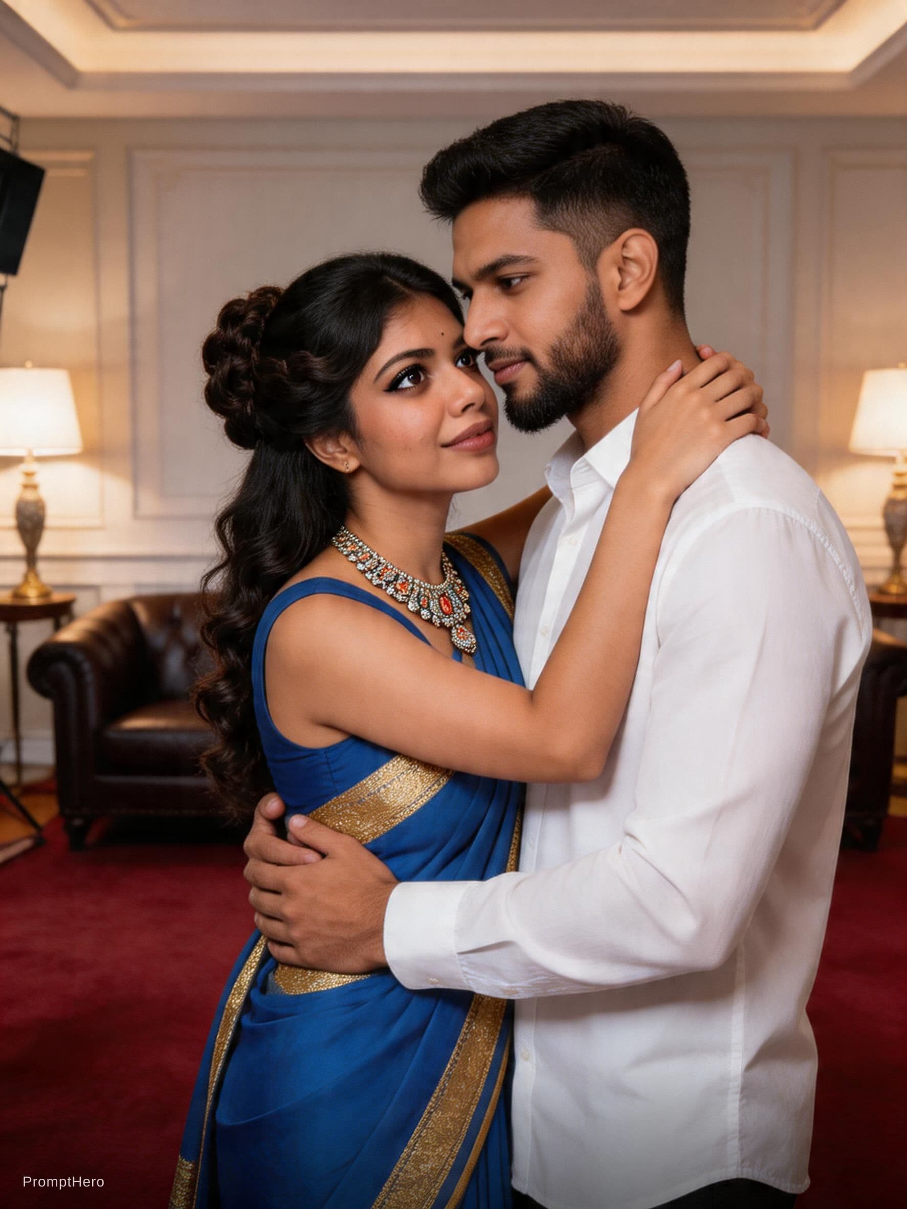 AI generated: full body view  of most beautiful european couple as most beautiful indian couple, most beautiful gi...