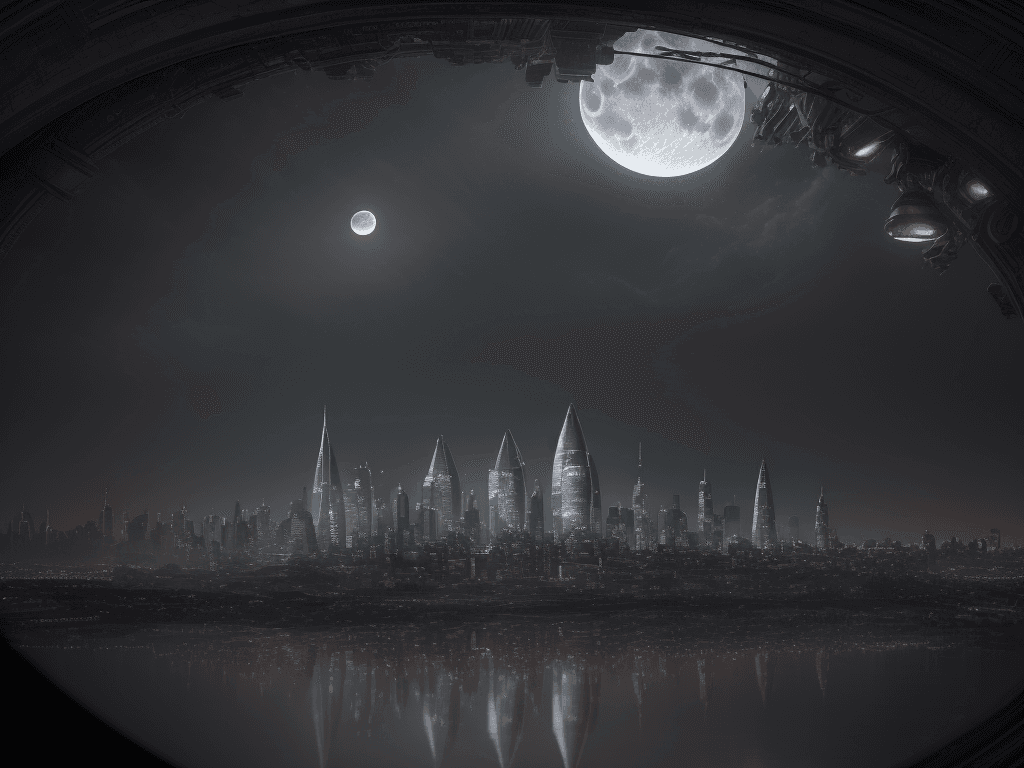 AI generated: Incredible ultra detailed cityscape of future at moonlit night, in the style of classic oil painting...