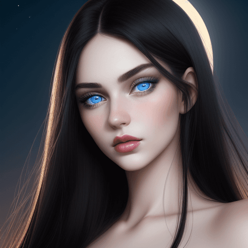 AI generated: A portrait image of a hot beautiful young woman with black hair, with the full moon in the backgroun...
