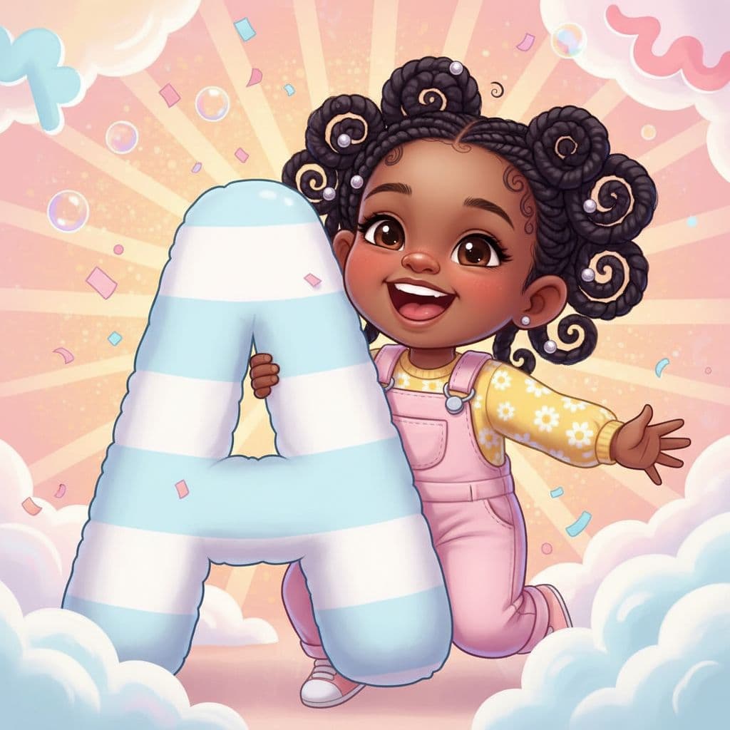 AI generated: An airbrushed cartoon portrait of an expressive 3-year-old black girl with intricately braided hair,...