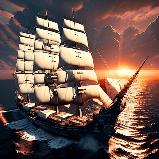 AI generated: Photo with fujiko mine, of a ultra realistic sailing ship, dramatic light, pale sunrise, cinematic l...