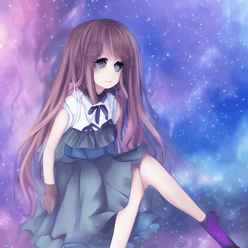 AI generated: anime girl sitting on the ground in a purple dress, loli, anime moe artstyle, seductive anime girl, ...