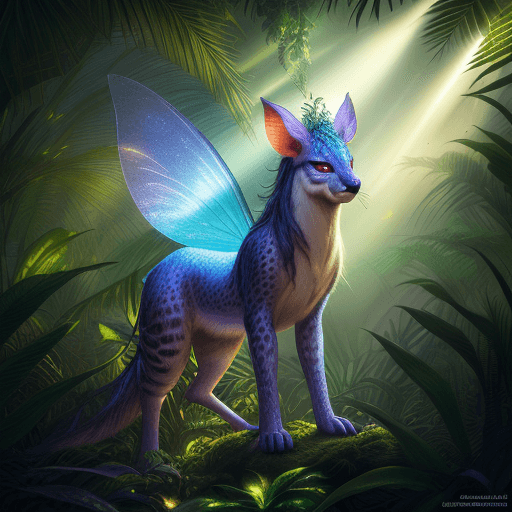 AI generated: fantasy animal in the jungle, closeup, ultra detailed, fairy lighting, photorealistic, bright colors...