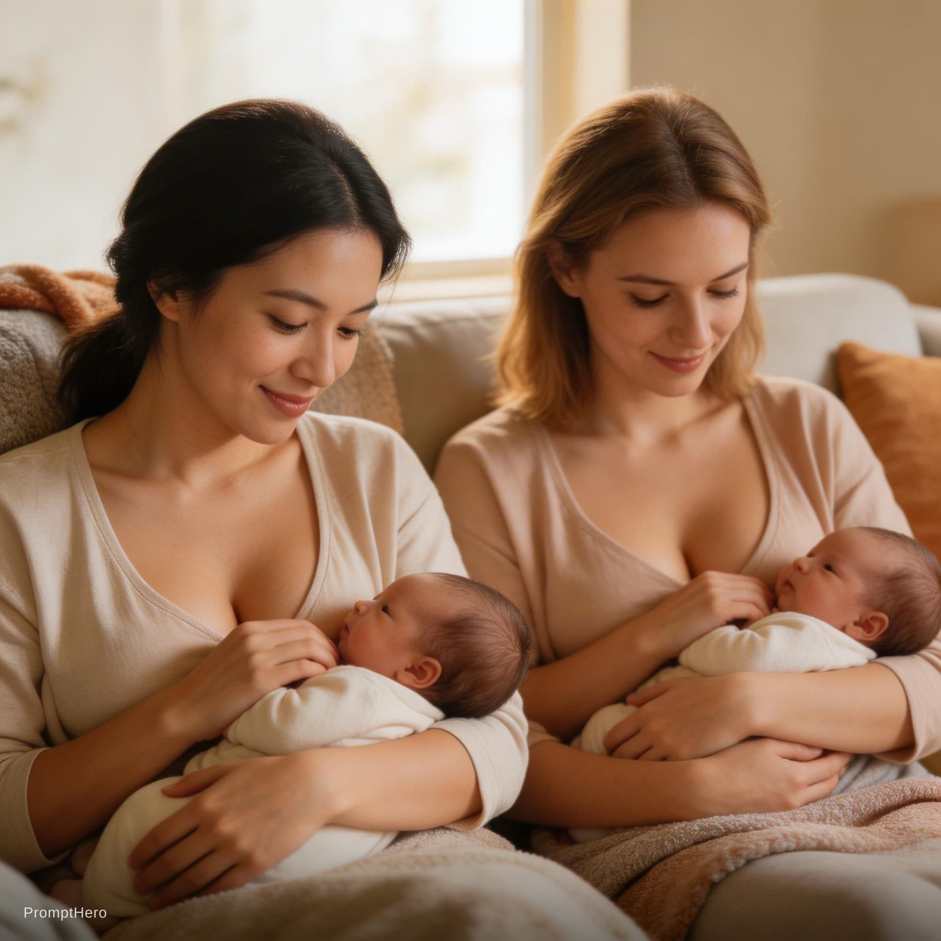 AI generated: Two women who breastfeed childrens